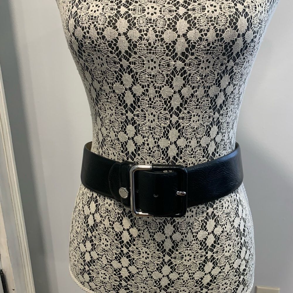 Vince Camuto Black Leather Belt with Silver Buckle NWOT